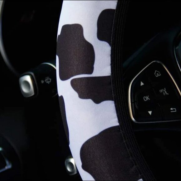 Cow Print White Black Western Neoprene Steering Wheel Cover - Picture 4 of 10